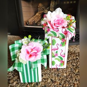 Handcrafted decorative wooden blocks/centerpieces.